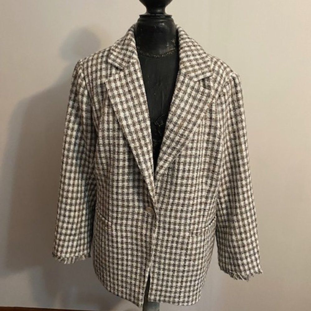 Dennis by Dennis Basso woven Tweed bracelet sleeves Tan/White Blazer, size 24W